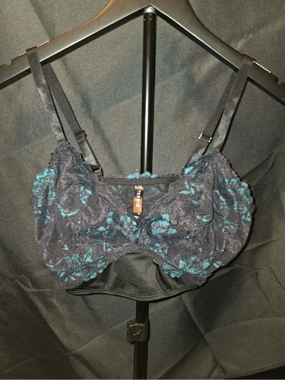Torrid Black Lace Bralette with Teal Floral Accents no padding no underwire
